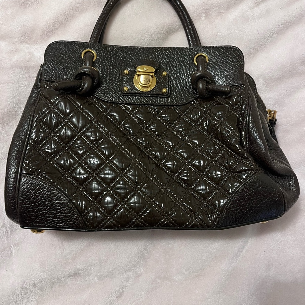Marc Jacobs Black Quilted Satchel with Gold Accents
